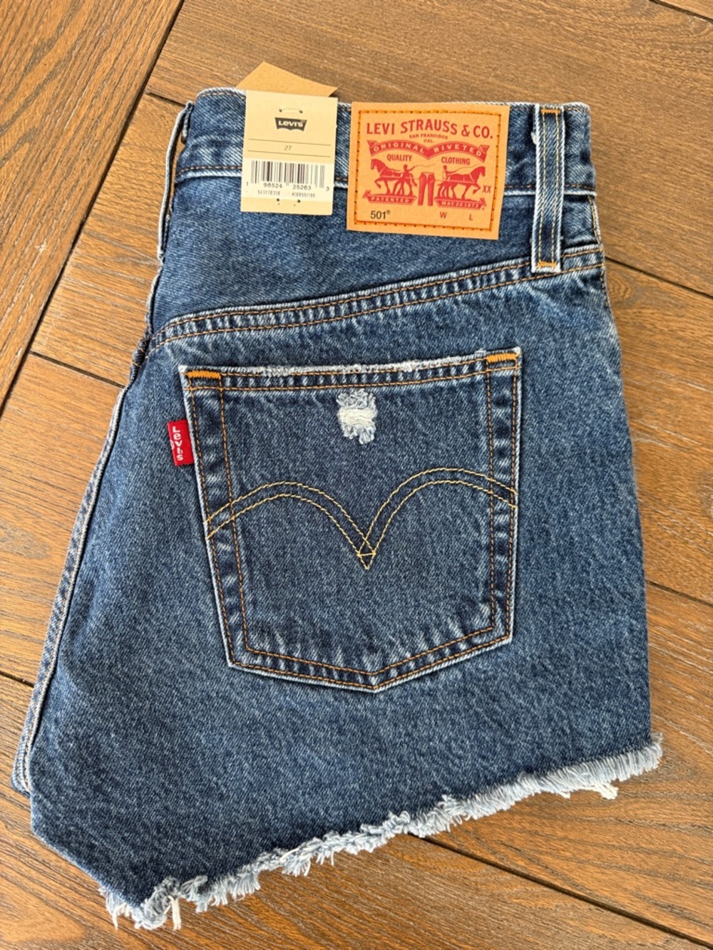 Levi's Blue Denim Cutoff Skirt with Frayed Hem